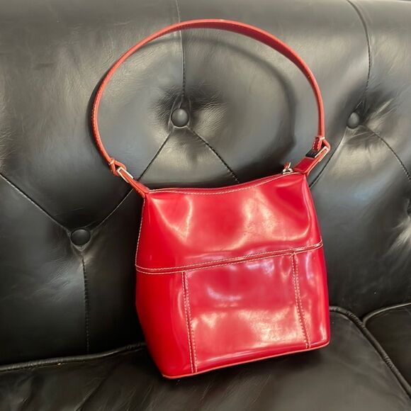 Vintage mini shoulder bag red NKNY CiTY bag white stitching in great condition - Picture 1 of 8